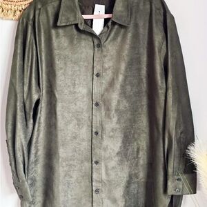 Banana Republic Factory Olive Green Button-Up Top vegan suede - New With Tags